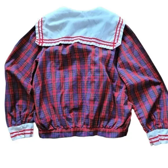Vintage Jayne Copeland Plaid Red Blue Sailor Style Top w/Matching Retro Skirt